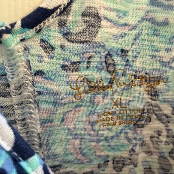 Lilly Pulitzer Blue and Teal Patterned Tank Top XL - Picture 2 of 4